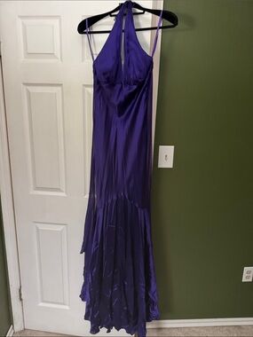 Elegant Purple Halter Satin Evening Dress